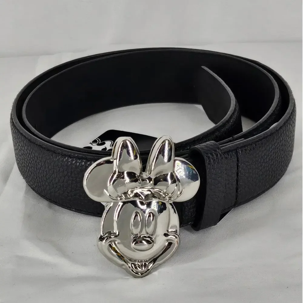 DISNEY 2024 MINNIE MOUSE BLACK VEGAN LEATHER BELT – POLISHED BOW BUCKLE - SIZE M
